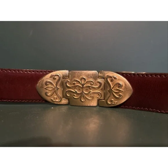 Fossil Brown Leather Women's Belt w Brass Accents and Buckle Sz S - Picture 2 of 10